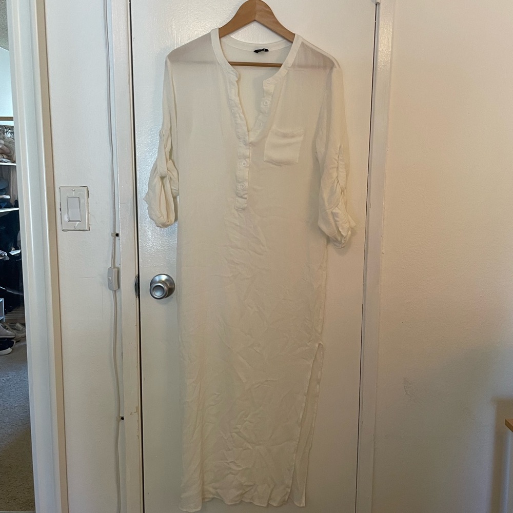 Ethereal white gauze cover up or midi dress, size M